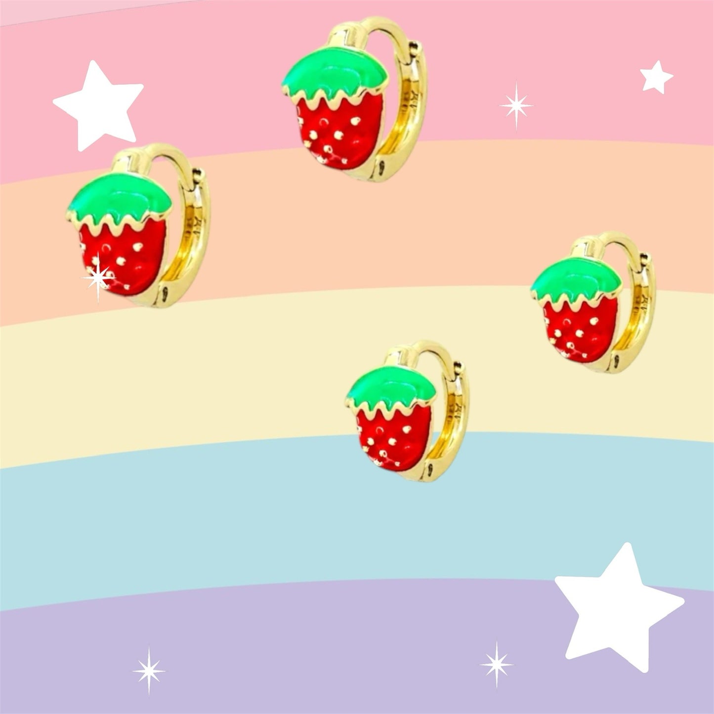 High Quality Little Strawberry Hoop Earrings