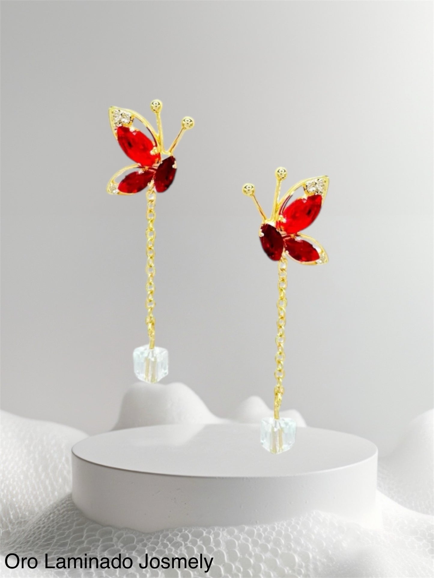 Gold Filled Crystal Butterfly Long Earrings