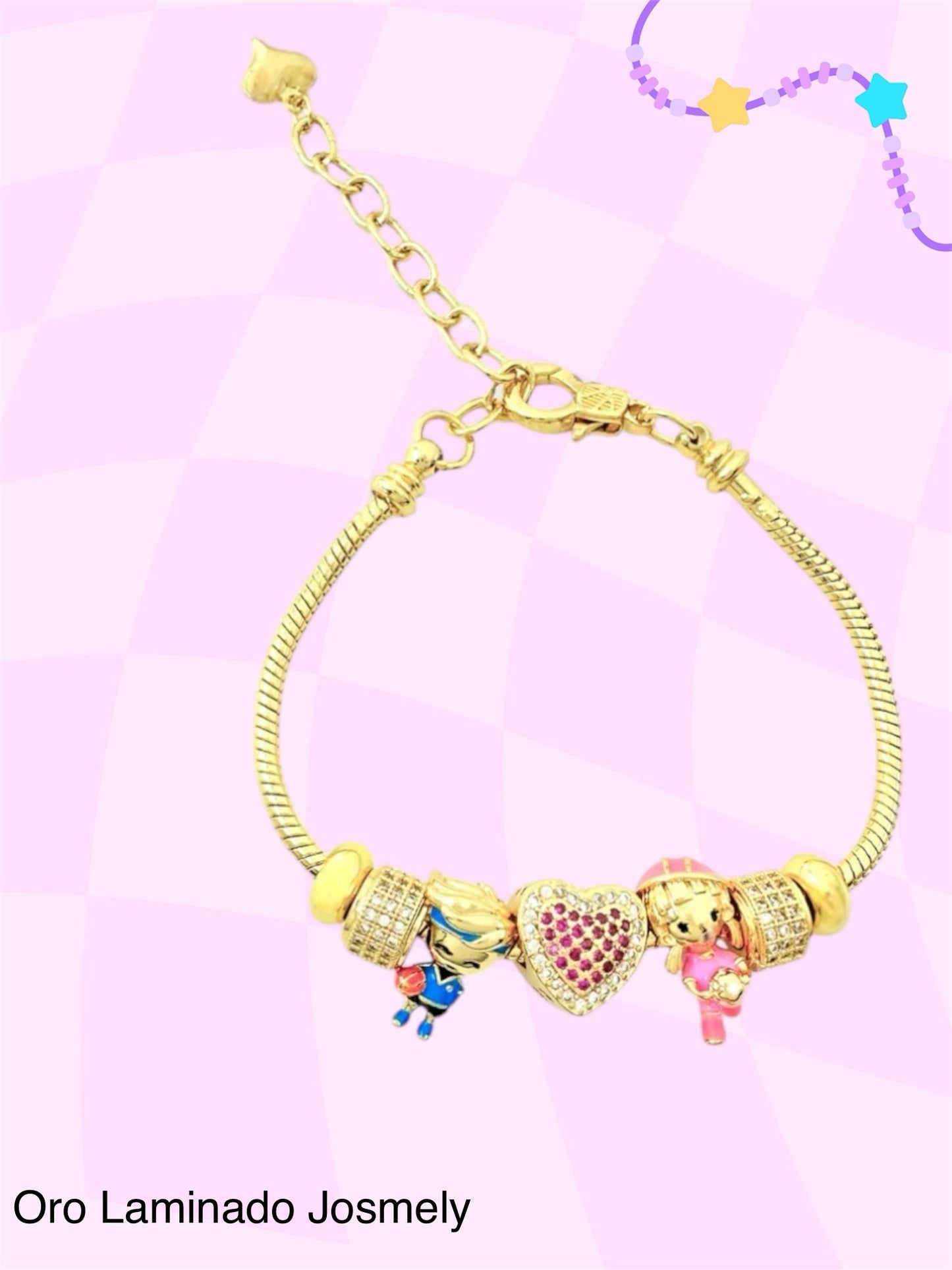 Blue Boy and Pink Girl Charm Bracelet (Gold Filled)