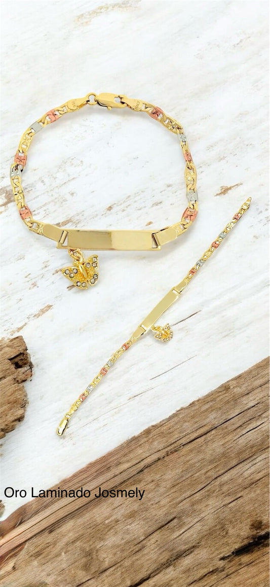 Gold Filled Tricolor butterfly plate bracelet