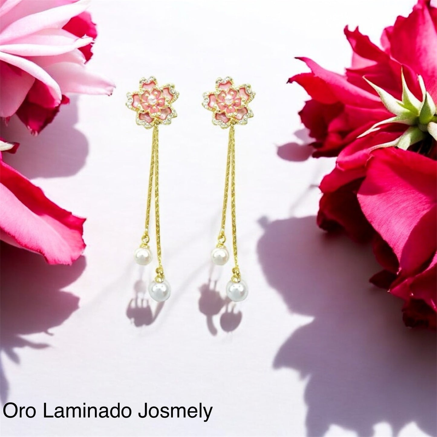 High Quality Pink Flower Long Earrings