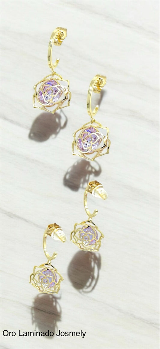 High Quality Purple Eternal Rose Earrings